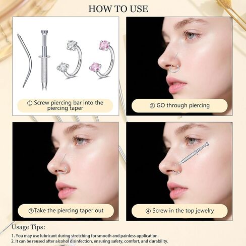 Lauritami 18g 20g حلقات الحدوث حصوات أنف ، خاتم أنف من الصلب الجراحي الوردي الزركونيا الثقب الأنف ، حلقات الأنف ملولبة داخليًا للنساء ، الزركونيا الوردي والفضي in Kuwait