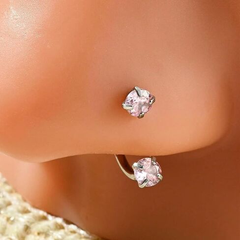 Lauritami 18g 20g حلقات الحدوث حصوات أنف ، خاتم أنف من الصلب الجراحي الوردي الزركونيا الثقب الأنف ، حلقات الأنف ملولبة داخليًا للنساء ، الزركونيا الوردي والفضي in Kuwait