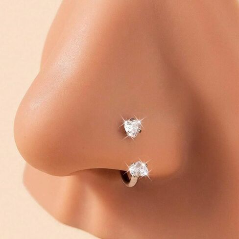 Lauritami 18g 20g حلقات الحدوث حصوات أنف ، خاتم أنف من الصلب الجراحي الوردي الزركونيا الثقب الأنف ، حلقات الأنف ملولبة داخليًا للنساء ، الزركونيا الوردي والفضي in Kuwait