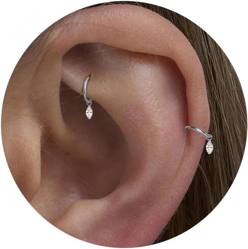 16G 18G Titanium Dangle Huggie Hoop, Rook Piercing Jewelry Cartilage Earring Conch Helix Hoop Earring in Kuwait