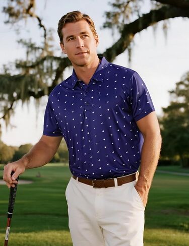 Funny World Mens Golf Shirt Moisture Wicking Polo Short Sleeve Performance Quick-Dry Golf Shirts in Kuwait