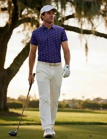 Funny World Mens Golf Shirt Moisture Wicking Polo Short Sleeve Performance Quick-Dry Golf Shirts in Kuwait