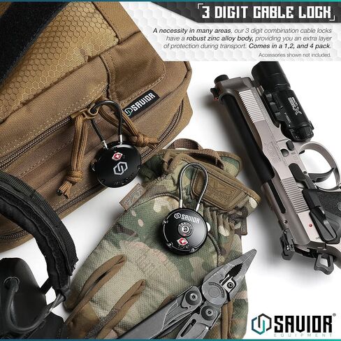 Savior Equipment Quality TSA-Approved 3-Digit Combination Cable Travel Luggage Locks for Rifle Bag Firearm Gun Case Accessories Ammo Boxes Outdoor Storage, Obsidian Black, 4-Pack in Saudi Arabia