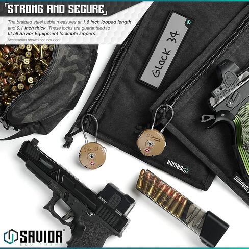 Savior Equipment Quality TSA-Approved 3-Digit Combination Cable Travel Luggage Locks for Rifle Bag Firearm Gun Case Accessories Ammo Boxes Outdoor Storage, Obsidian Black, 4-Pack in Saudi Arabia