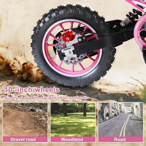 50cc 2-Stroke Kids Dirt Bike Kids Motorcycle Gas Dirt Bike Mini Dirt Bike Pocket Gas Motordike Off Road Gas Power Mini Pocket مع فرامل القرص الخلفية الأمامية بحد أقصى 30 كم/ساعة وردي in Kuwait