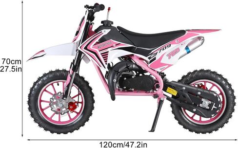 50cc 2-Stroke Kids Dirt Bike Kids Motorcycle Gas Dirt Bike Mini Dirt Bike Pocket Gas Motordike Off Road Gas Power Mini Pocket مع فرامل القرص الخلفية الأمامية بحد أقصى 30 كم/ساعة وردي in Kuwait