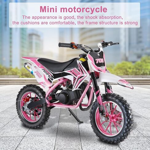 50cc 2-Stroke Kids Dirt Bike Kids Motorcycle Gas Dirt Bike Mini Dirt Bike Pocket Gas Motordike Off Road Gas Power Mini Pocket مع فرامل القرص الخلفية الأمامية بحد أقصى 30 كم/ساعة وردي in Kuwait