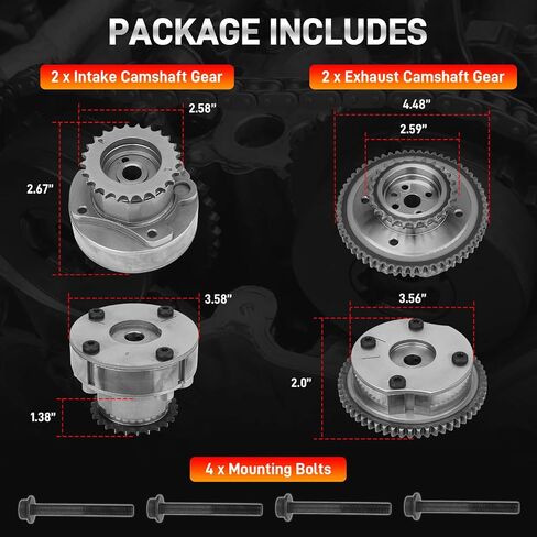 Intake & Exhaust Timing Camshaft Sprocket Cam Phaser VVT Gear with Bolts Compatible with Ford F150 Explorer Edge Transit Taurus Lincoln MKS MKX MKZ 3.3L 3.5L 3.7L V6 Replace# AT4Z-6C525-B AT4Z-6256-B in Saudi Arabia