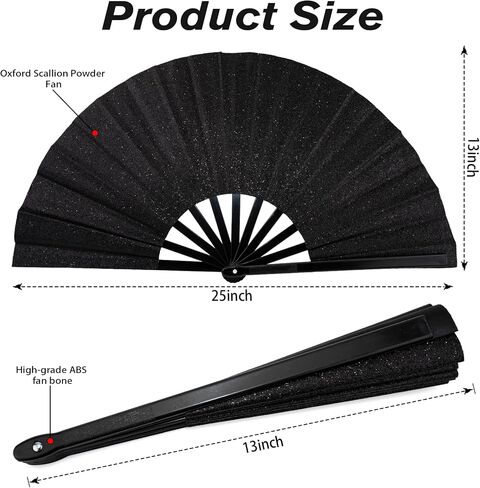 2 PCS Boots on The Ground Fan, Clap Fans for Line Dancing, 13" Glitter Large Rave Fans,Folding Clack Handheld Foldable Hand Fan for Dance, EDM Music Festivals & Parties(Red) in Kuwait