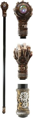 Ebros Steampunk Heghedon يدويًا يدوي العين الشريرة مع تروس الساعة المنحوتة Swagger Stick Mustic 38 "L Prop Prop Victorian Industrian Sci Fi Decor in Kuwait