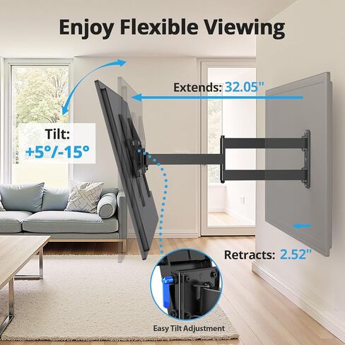 Long Arm TV Wall Mount for Most 42-90 inch TV, 40 Inch Extension TV Mount, Full Motion Mount Up to 150 lbs, VESA 800x400 mm, 16"/18"/24" Wood Studs in Saudi Arabia