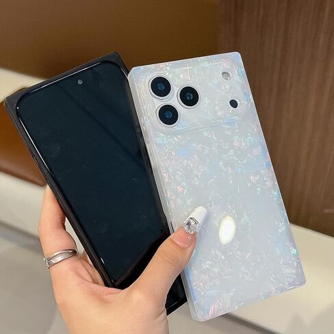 لطيف متوافق مع حافظة iPhone 16 Pro Max مقاس 6.9 بوصة، حافظات مستطيلة لامعة فاخرة ملونة للنساء، غطاء واقٍ مقاوم للصدمات من مادة TPU الناعمة النحيفة للفتيات (غلاف أسود) in Saudi Arabia