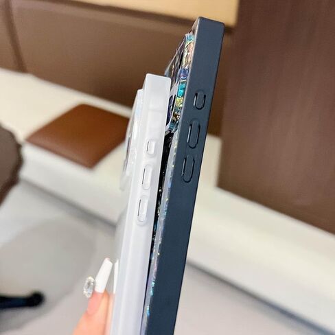 لطيف متوافق مع حافظة iPhone 16 Pro Max مقاس 6.9 بوصة، حافظات مستطيلة لامعة فاخرة ملونة للنساء، غطاء واقٍ مقاوم للصدمات من مادة TPU الناعمة النحيفة للفتيات (غلاف أسود) in Saudi Arabia