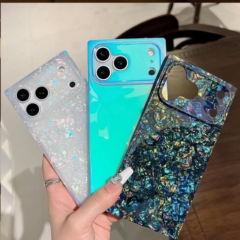 لطيف متوافق مع حافظة iPhone 16 Pro Max مقاس 6.9 بوصة، حافظات مستطيلة لامعة فاخرة ملونة للنساء، غطاء واقٍ مقاوم للصدمات من مادة TPU الناعمة النحيفة للفتيات (غلاف أسود) in Saudi Arabia
