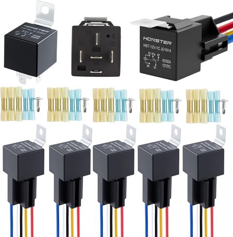 HONSTER 40A/30A Relay, Black 5-Piece Set, 12V, Equipped with Wiring Harness, 5-pin SPDT Heavy-Duty 12AWG Wiring Harness Socket, Suitable for Cars, Trucks, Motorcycles, and Electrical Systems in Saudi Arabia
