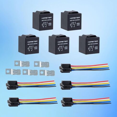 HONSTER 40A/30A Relay, Black 5-Piece Set, 12V, Equipped with Wiring Harness, 5-pin SPDT Heavy-Duty 12AWG Wiring Harness Socket, Suitable for Cars, Trucks, Motorcycles, and Electrical Systems in Saudi Arabia