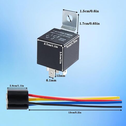 HONSTER 40A/30A Relay, Black 5-Piece Set, 12V, Equipped with Wiring Harness, 5-pin SPDT Heavy-Duty 12AWG Wiring Harness Socket, Suitable for Cars, Trucks, Motorcycles, and Electrical Systems in Saudi Arabia