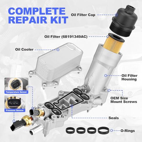 Aluminum Engine Oil Cooler Filter Housing Assembly with Sensors & Gaskets Compatible with 2011-2016 Jeep Dodge Chrysler Ram 3.6L V6 Replace for 926-959 926-876 5184294AE 68105583AC in Saudi Arabia