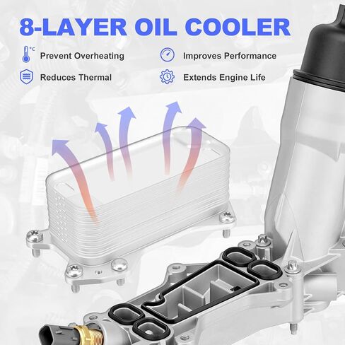 Aluminum Engine Oil Cooler Filter Housing Assembly with Sensors & Gaskets Compatible with 2011-2016 Jeep Dodge Chrysler Ram 3.6L V6 Replace for 926-959 926-876 5184294AE 68105583AC in Saudi Arabia