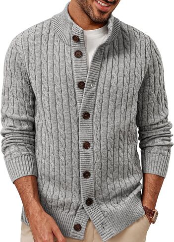 PJ PAUL JONES Mens Cardigan Sweater Button Up Stand Collar Sweater Knit Textured Sweaters in Kuwait