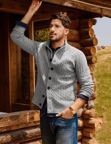 PJ PAUL JONES Mens Cardigan Sweater Button Up Stand Collar Sweater Knit Textured Sweaters in Kuwait