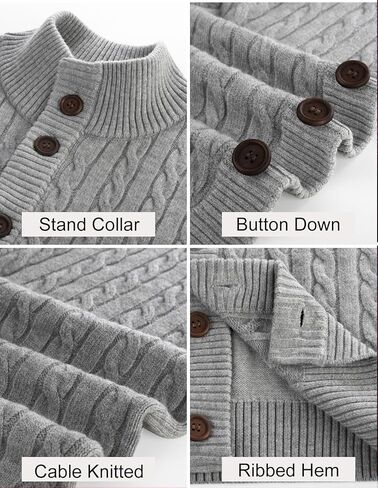 PJ PAUL JONES Mens Cardigan Sweater Button Up Stand Collar Sweater Knit Textured Sweaters in Kuwait
