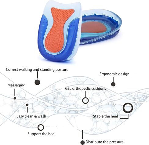 Heel Cushions Cups Shoe Inserts Foot Pain Relief Insoles Shock Absorbing Gel Pads for Men & Women Plantar Fasciitis Heel Insoles in Saudi Arabia
