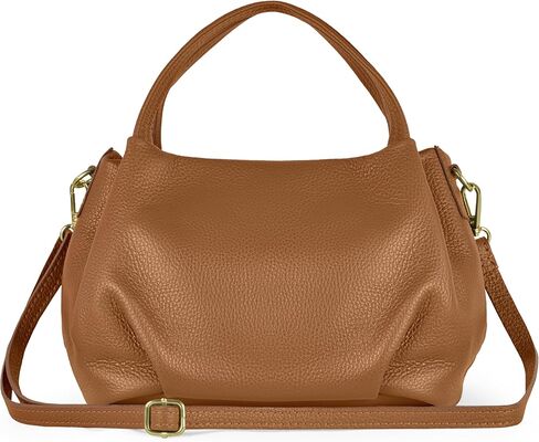 Italian Calfskin Top-Handle Bag for Women with Zipper & Detachable Strap | Small Shoulder Handbag Crossbody Purse in Kuwait