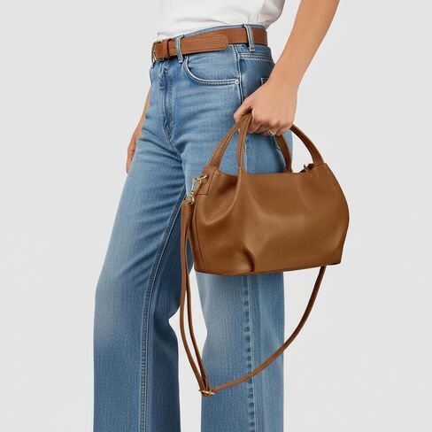 Italian Calfskin Top-Handle Bag for Women with Zipper & Detachable Strap | Small Shoulder Handbag Crossbody Purse in Kuwait