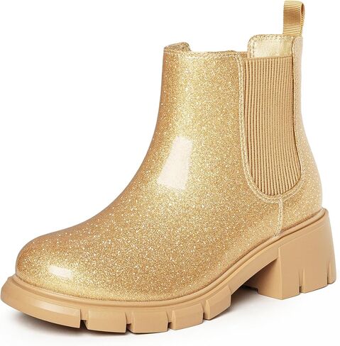 Dufannie Girls Ankle Boots Kids Chelsea Booties Slip on Lug Sole Low Heel Fall Boot for Little Big Kid in Kuwait