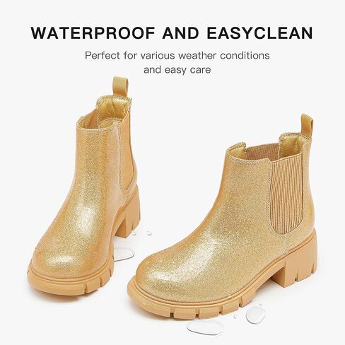 Dufannie Girls Ankle Boots Kids Chelsea Booties Slip on Lug Sole Low Heel Fall Boot for Little Big Kid in Kuwait