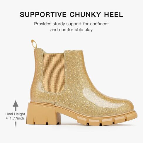 Dufannie Girls Ankle Boots Kids Chelsea Booties Slip on Lug Sole Low Heel Fall Boot for Little Big Kid in Kuwait