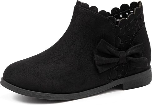 Dufannie Girls Onkle Boots Bow Kids Dress Buties Low Heel Side Side Slip on Fashion Flugled Fall Boot for Toddler Little Big Kid in Kuwait