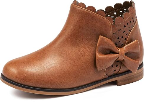 Dufannie Girls Onkle Boots Bow Kids Dress Buties Low Heel Side Side Slip on Fashion Flugled Fall Boot for Toddler Little Big Kid in Kuwait