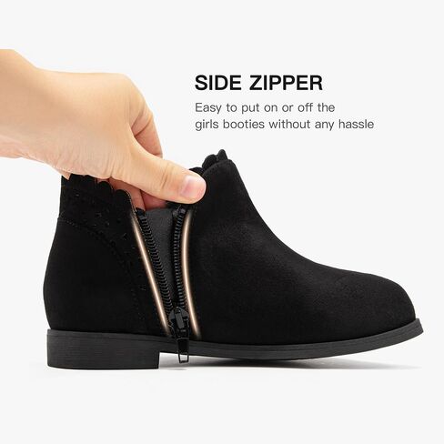 Dufannie Girls Onkle Boots Bow Kids Dress Buties Low Heel Side Side Slip on Fashion Flugled Fall Boot for Toddler Little Big Kid in Kuwait
