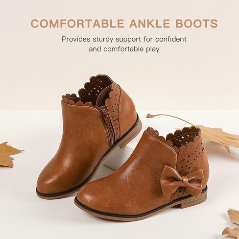 Dufannie Girls Onkle Boots Bow Kids Dress Buties Low Heel Side Side Slip on Fashion Flugled Fall Boot for Toddler Little Big Kid in Kuwait