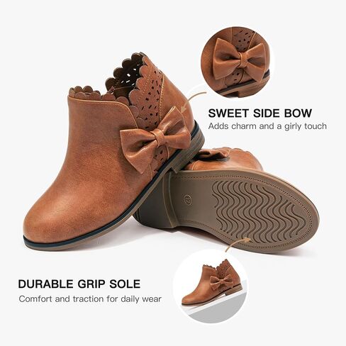 Dufannie Girls Onkle Boots Bow Kids Dress Buties Low Heel Side Side Slip on Fashion Flugled Fall Boot for Toddler Little Big Kid in Kuwait