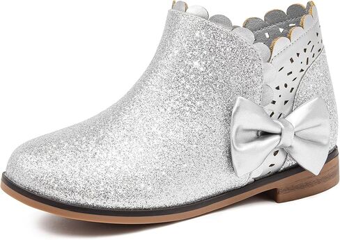 Dufannie Girls Onkle Boots Bow Kids Dress Buties Low Heel Side Side Slip on Fashion Flugled Fall Boot for Toddler Little Big Kid in Kuwait
