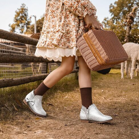 Dufannie Girls Onkle Boots Bow Kids Dress Buties Low Heel Side Side Slip on Fashion Flugled Fall Boot for Toddler Little Big Kid in Kuwait