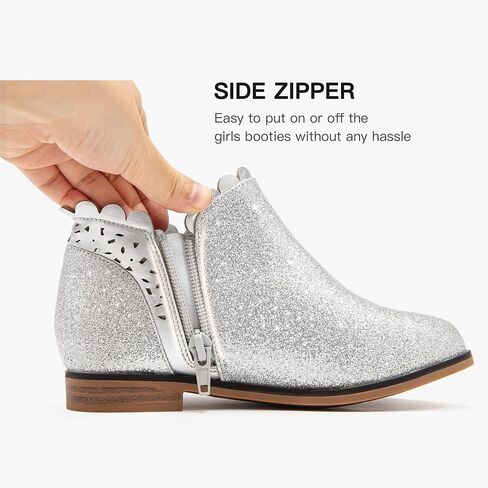 Dufannie Girls Onkle Boots Bow Kids Dress Buties Low Heel Side Side Slip on Fashion Flugled Fall Boot for Toddler Little Big Kid in Kuwait