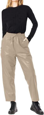 Jild Real Lambskin Leather Pants for Women Comfortable Drawstring Versatile Design Elastic Waistband with Relaxed Fit in Saudi Arabia