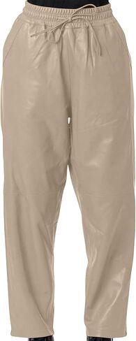 Jild Real Lambskin Leather Pants for Women Comfortable Drawstring Versatile Design Elastic Waistband with Relaxed Fit in Saudi Arabia
