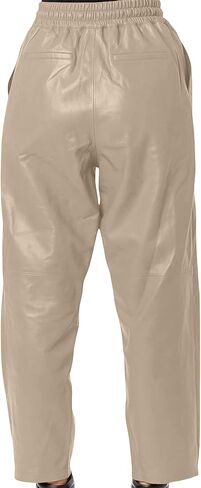 Jild Real Lambskin Leather Pants for Women Comfortable Drawstring Versatile Design Elastic Waistband with Relaxed Fit in Saudi Arabia