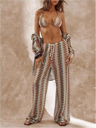 Gorglitter Women's Crochet Western Pants مخططة منخفضة رعاة البقر المهرجان in Saudi Arabia