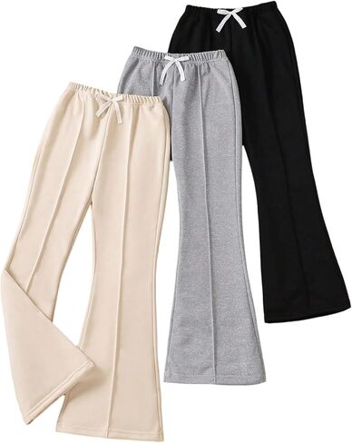 الفتاة 3 عبوات Flare Leg Sweatpants Bowknot مرنة الخصر المسار سراويل الجرس الرياضة in Saudi Arabia
