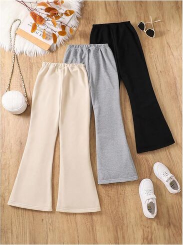 الفتاة 3 عبوات Flare Leg Sweatpants Bowknot مرنة الخصر المسار سراويل الجرس الرياضة in Saudi Arabia