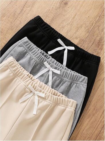 الفتاة 3 عبوات Flare Leg Sweatpants Bowknot مرنة الخصر المسار سراويل الجرس الرياضة in Saudi Arabia