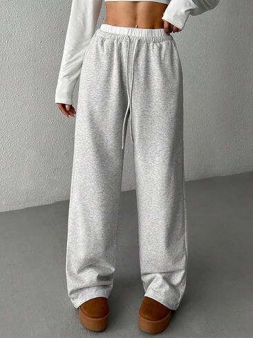 QJQ Girls Wide Leg Elastic High Waisted Pants Baggy Track Pants Sweatpants Trousers Casual Streetwear Ages 8-12 in Saudi Arabia