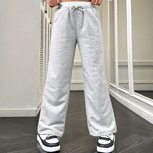 QJQ Girls Wide Leg Elastic High Waisted Pants Baggy Track Pants Sweatpants Trousers Casual Streetwear Ages 8-12 in Saudi Arabia