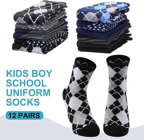 12 Pairs Boys Dress Socks Toddler Kid School Uniform Crew Dress Sock Stripes Design for 6-15 Years Boy Performance in Saudi Arabia